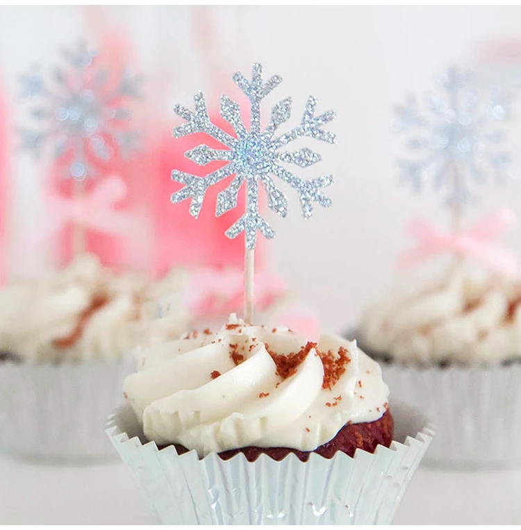 30 снежинки кекс торт блестящая бумага Топпер счастливого Нового года Счастливого Рождества Ева украшения для дома украшения