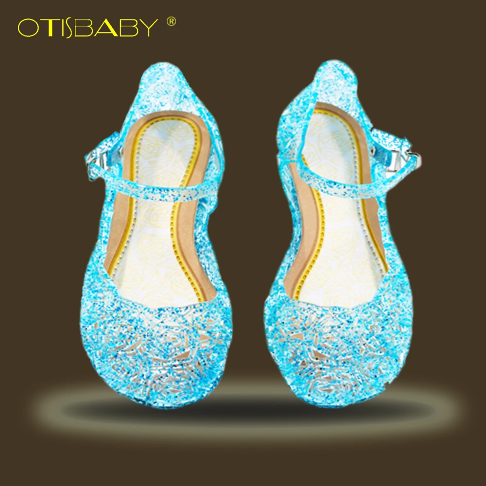 

Baby Girls Beach Sandals Anna Elsa Princess Shoes Kids Cinderella's Crystal Shoes Carnival Cosplay Party Child High Heel Shoes