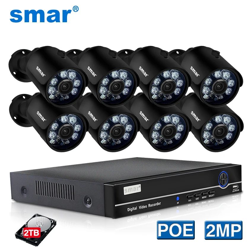 Камера видеонаблюдения smh.265 8 канальная 4 1080P HDMI POE NVR металлическая 2 МП