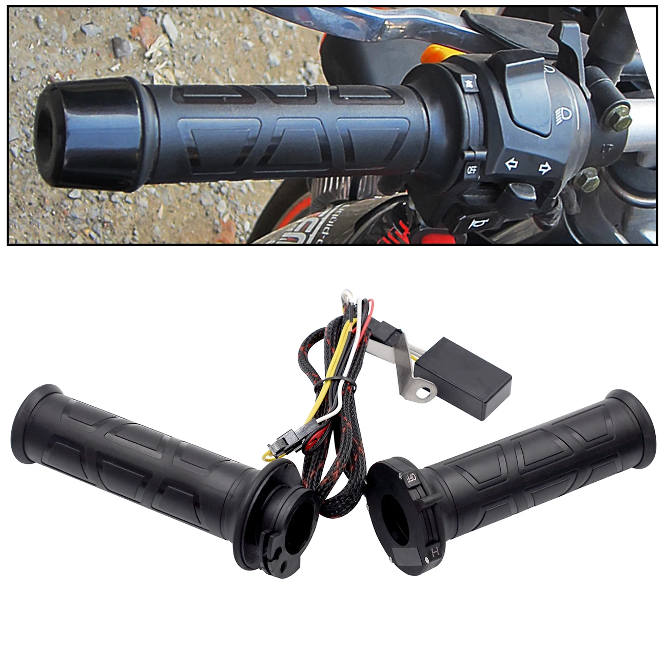 

1 Pair Adjustable temperature Motorcycle Electric Heated Handle with Heat-Shrinkable T Bush and Multistage Adjustable switch