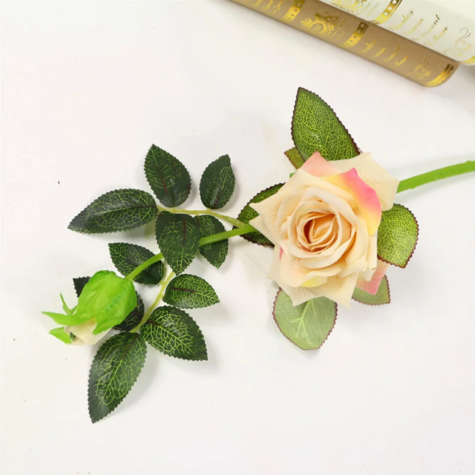 Большие искусственные цветы розы для свадебного стола украшение дома настоящий на прикосновение шелк цветы 1 шт Цветочная головка+ 1 шт бутон цветка