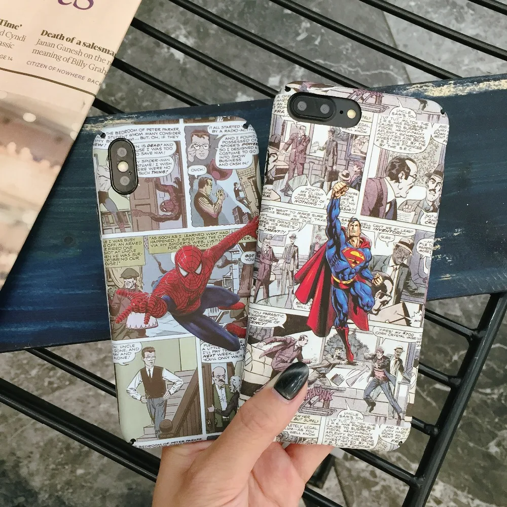 

Hard PC Phone Cases For iPhone x 6s 6 7 8 Plus Captain America Spiderman Superman Batman ironman Hero Design Case Covers Fundas