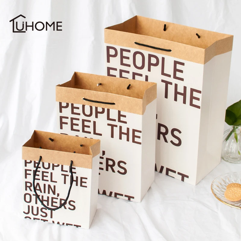 

Creative Letter Kraft Paper Bag with Handles Festival Gifts Bag for Wedding Birthday Party Jewelry Paper Bags White Packaging
