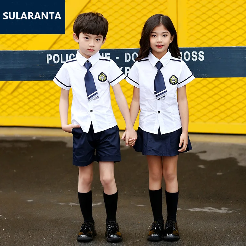 Children Japanese Korean School Uniform for Girl Boys Navy Style Shirt