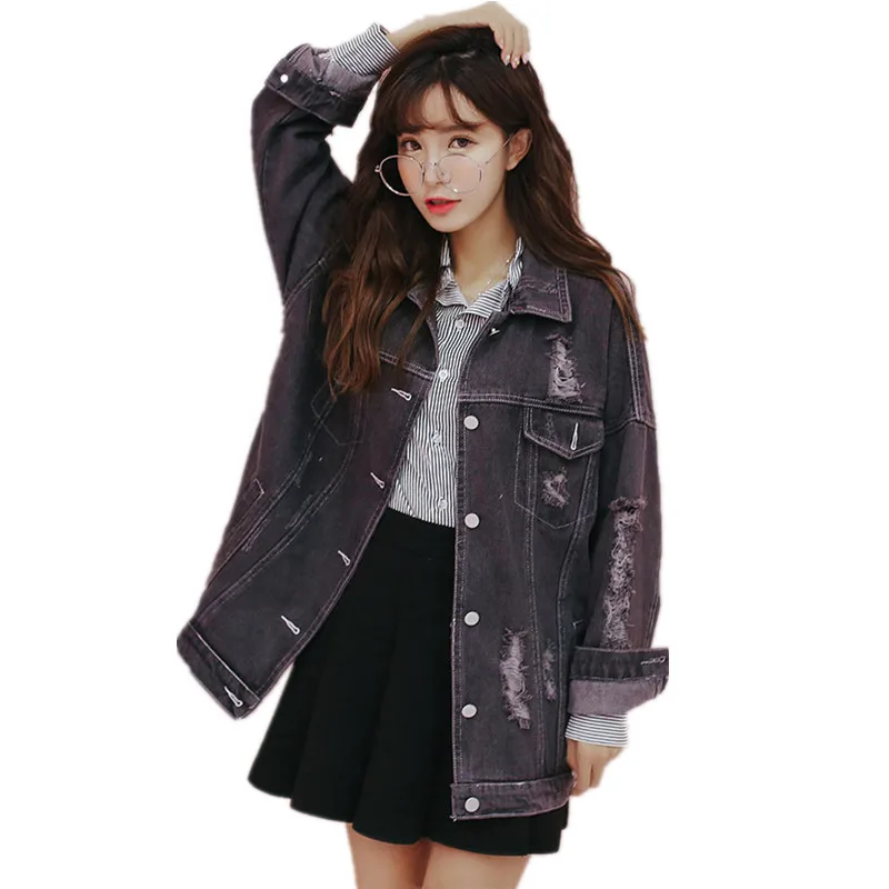 

B1503 2019 spring and autumn period new women loose hole washed denim jacket restoring ancient ways cheap wholesale