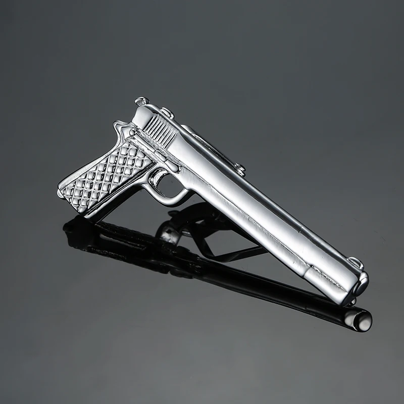 

DY New high quality brass material with silvery pistol necktie clip Men's high-end business wedding tie clips Free Delivery