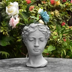 Пасторальный цементный портрет цветочный горшок статуя ремесла Цветочная композиция винтажная художественная ваза для украшения