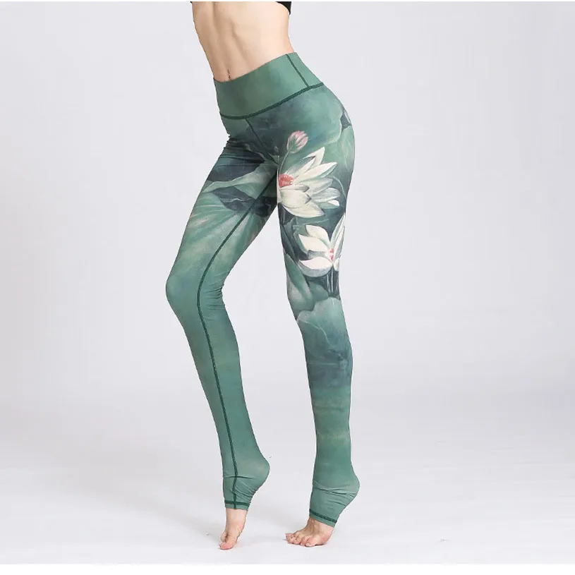 

Women Yoga Pants High Waist Super Elastic Breathable Nine-point Flower Leggings Printing Gym Workout Running Slim Pants New