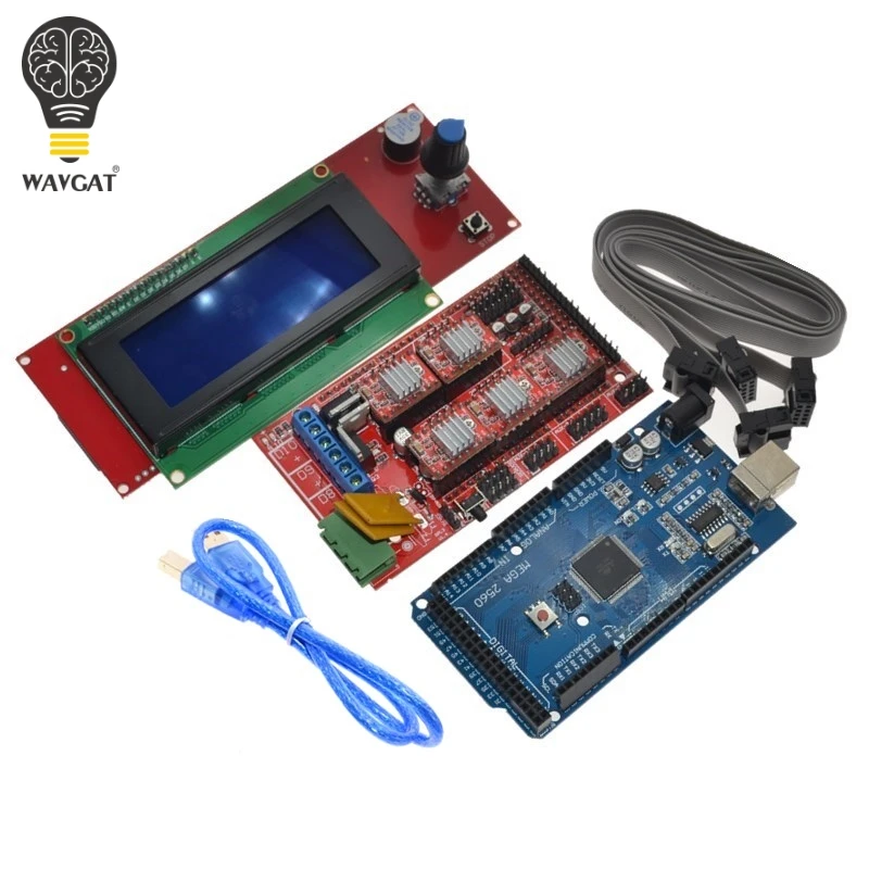 

WAVGAT 1Set Mega 2560 R3 + 1pcs RAMPS 1.4 Controller + 5pcs A4988 Stepper Driver Module +1pcs 2004 controller for 3D Printer kit
