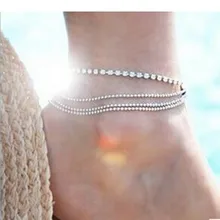 Chegada nova Moda feminina multi Camadas Contas de Cristal Sandália Praia Tornozeleira Ankle Bracelet Chain Link Pé Jóias Para Feminino
