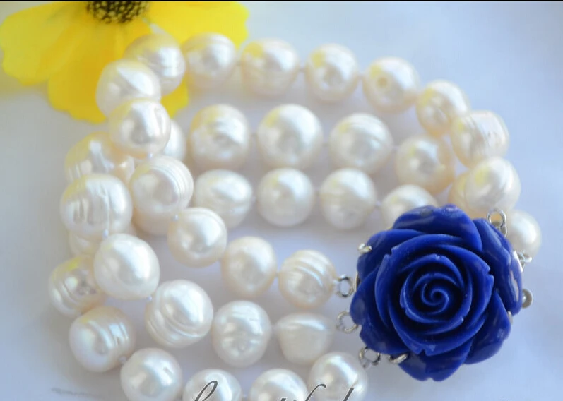 

hot sale FREE SHIPPING ******Z6489 3strands 12mm almost round white screw thread fw pearl bracelet 8inch