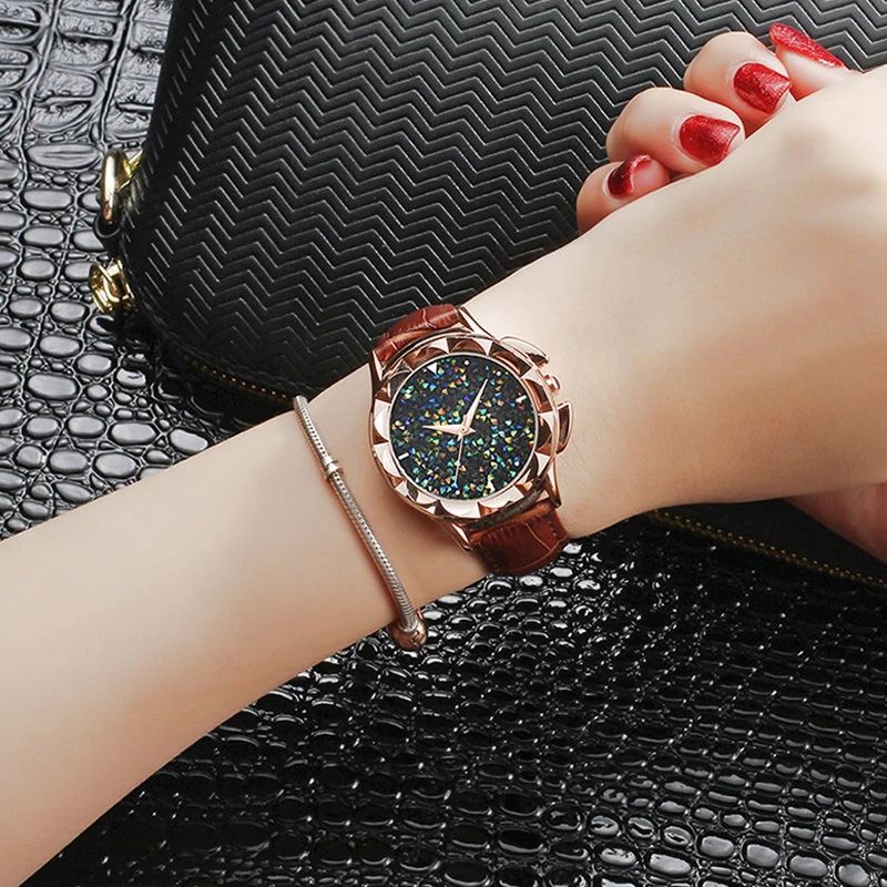 

38mm Color Diamond Ladies Watch Rose Gold Quartz Watch Woman Waterproof Watch Japan Movement Brand Luxury Female Table Business
