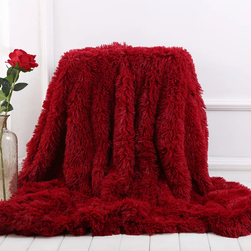 Новое поступление кровать диван плед многоцветное супер мягкое длинное мохнатое теплое постельное белье лист Рождественский подарок покрывало - Цвет: Wine Red