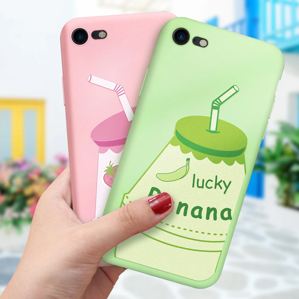 

Cute Painted Case For iPhone 6 6s 5 5s SE 7 8 Plus XS XS Max Silicone Shell Back Cover Ultra Thin Matte Couple Lucky Love Coque