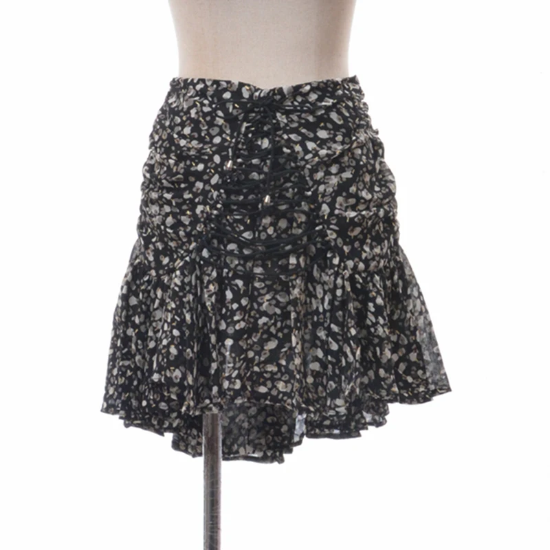

HIGH STREET 2019 Stylish Designer Skirt Women's Vintage Floral Print Lacing Up Skirt