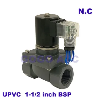

2 way UPVC solenoid valve FKM Seal 1-1/2 inch BSP Orifice 40mm normal close Sea water sewage weak acid saline solution PVC valve