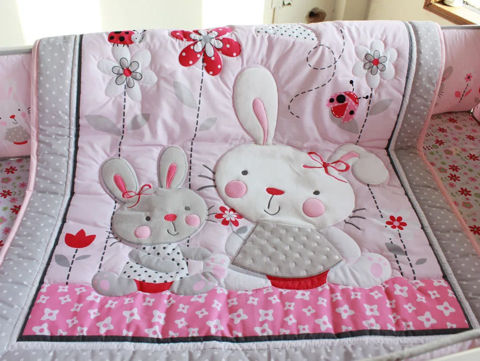 Ups Free Pink Rabbit Cartoon Baby Bedding Set Baby Cradle Crib Cot