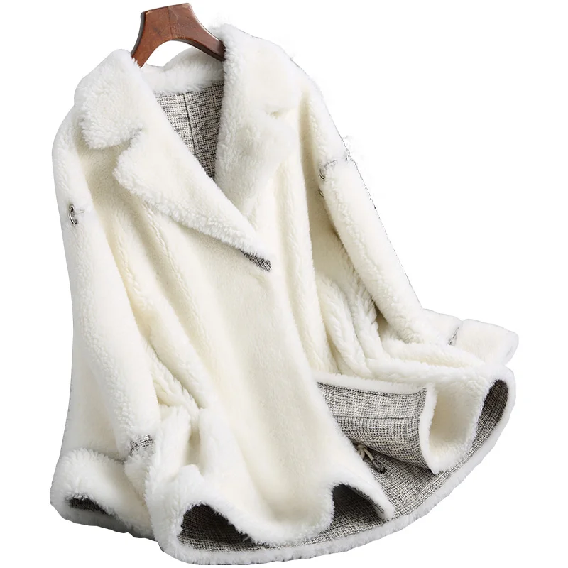 

Lady Real Wool Fur Coat Winter Genuine Women Fur Long Trench Outerwear Coats LF5130