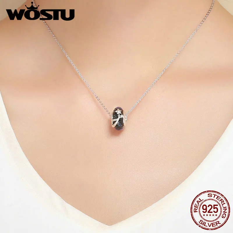 WOSTU Authentic 925 Sterling Silver Autumn Season Beads Dark Night Star Charms fit Bracelet Necklace DIY Jewelry Making DXC861