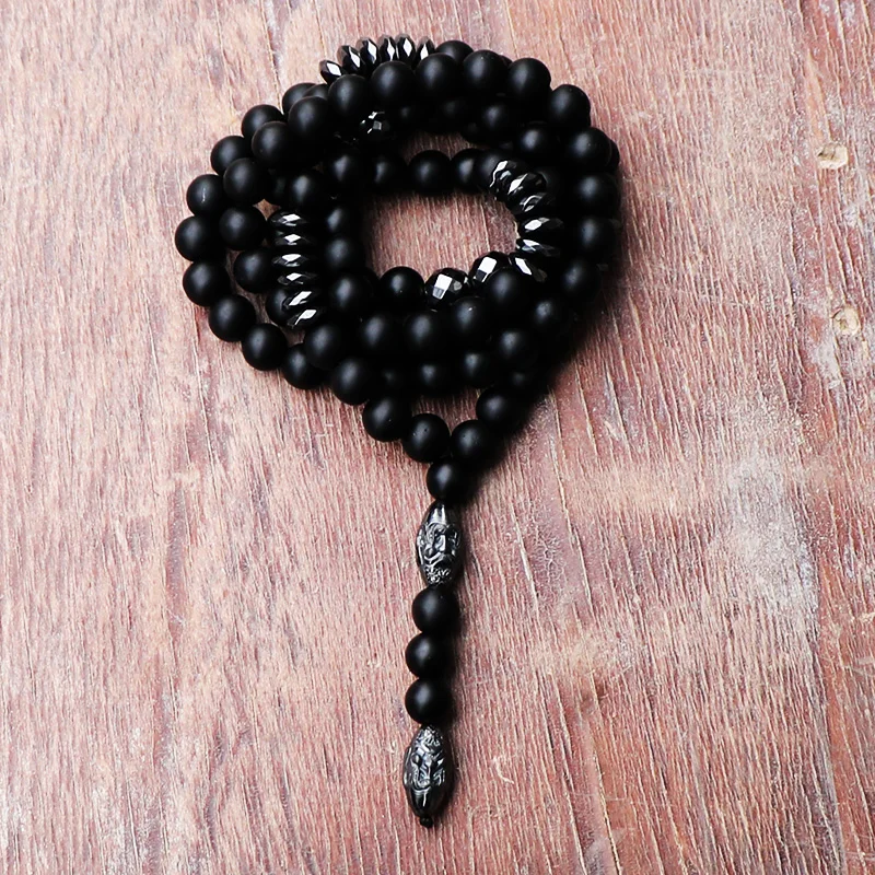 Мужские черные матовые бусы из камня Mala с пистолетом 2018|bead necklace|mala necklacenecklace black |