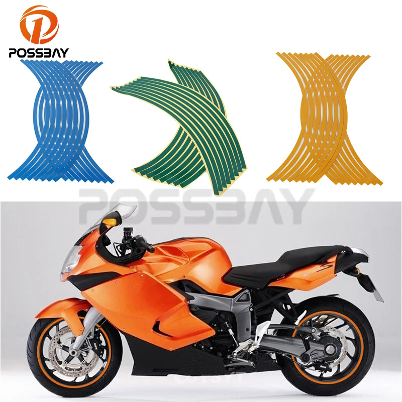 

POSSBAY 3Colors Car Motorcycle Wheel Hub Tire Stickers Motocross Rim Tire Reflective Stickers Auto Car Decoration 17 18 19 Inch