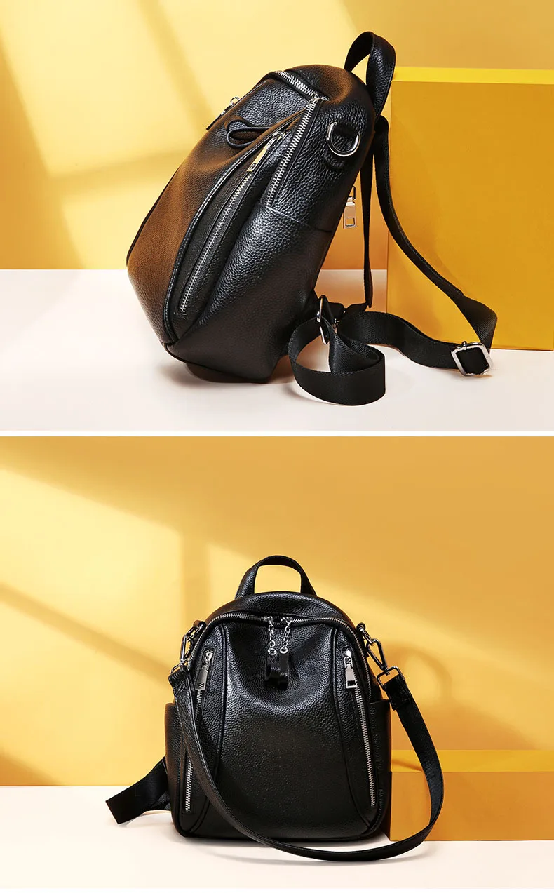 100% Genuine Leather Women's Backpacks Silver Color Hardware Top Layer Cow Leather Female School Backpack Cowhide Shopping Bags