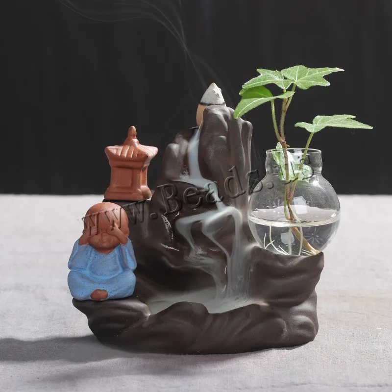 The Little Monk Backflow Incense Burner Ceramic Stick Incense Holder With Vase Aromatherapy Furnace Holder Use In Home Teahouse