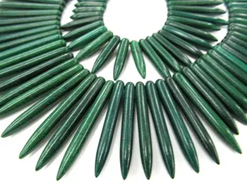 

wholesale turquoise semi precious sharp spikes bar dark green mixed jewelry necklace 20-50mm--2strands