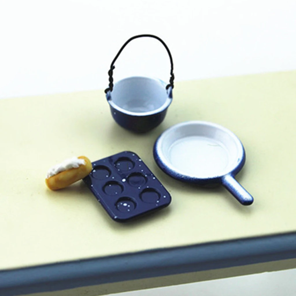1/12 Dollhouse Miniature Cookware Tableware Ceramic Pastry Plate Frying Pan Kitchen Dining Table Decoration