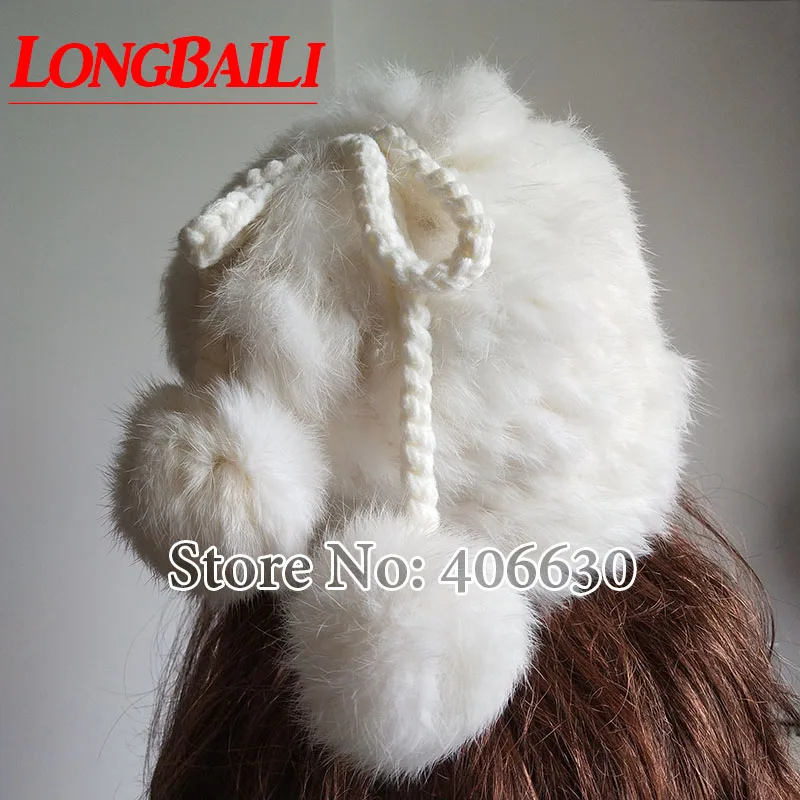 

LongBaiLi Quality Winter Solid Rabbit Fur Knitted Hat Women Warm Beanies Caps Skullies KT052
