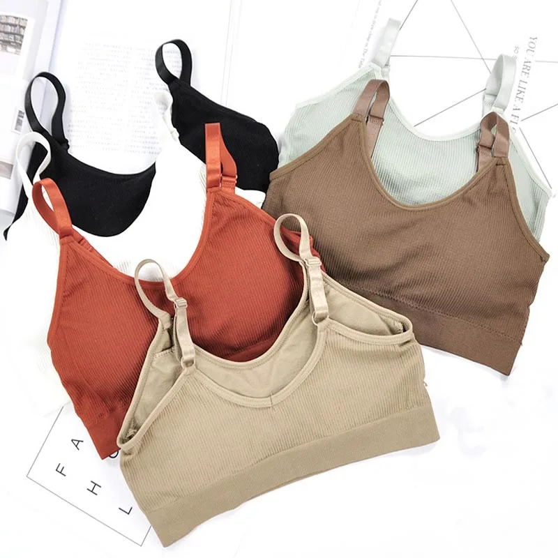 

Fashion Sling Seamless Tank Bra Sexy No Steel Ring Screw Thread Brassiere Girls Students Teenager