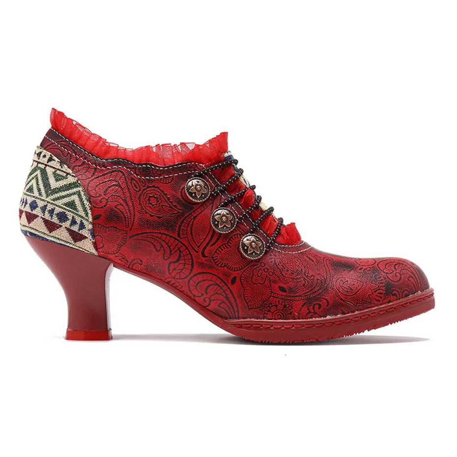 Wine Glasses Women Pumps European Vintage Hand Genuine Leather Shoes Embossed Stitching Spanish Style Four Seasons Women's Shoes (22)