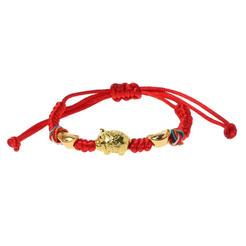 

Lucky Kabbalah Red String Braided Golden Pig Charm Bracelets Fashion Jewelry