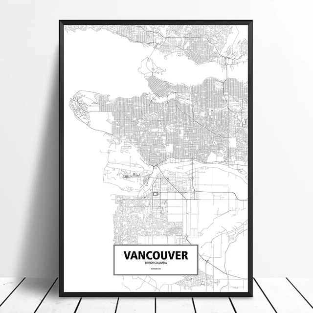 Vancouver British Columbia Canada Black White Custom World City Map Poster Canvas Print Nordic Style Wall Art Home Decor