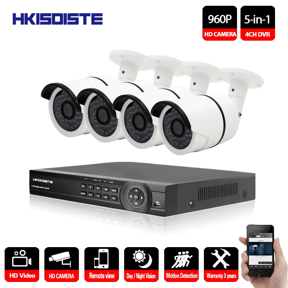 

4CH CCTV System 960P HDMI AHD 4CH DVR 4PCS 1.3 MP IR Outdoor Security Camera Camera Surveillance System 960P ahd dvr