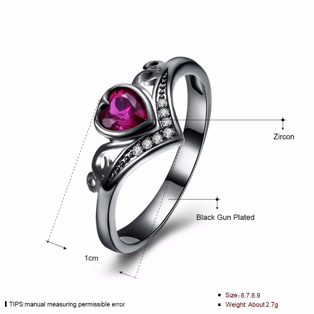 Cute Heart Shape Red Cubic Zirconia Love Accessorise Black Gun Color Rings For Womens Fashion Party Jewelry (JewelOra RI103316)
