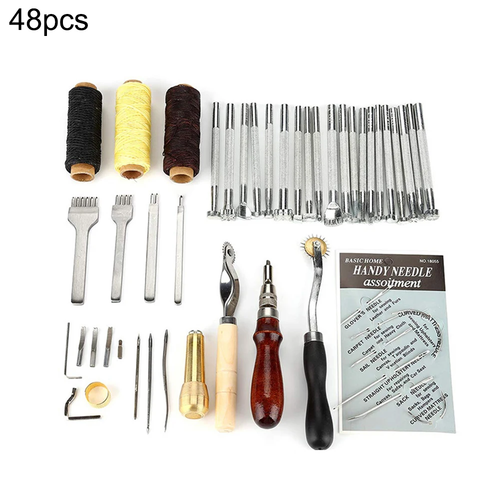 

48PCS Leather Craft Tool Leather Sewing Tools Kit Leather DIY Hand Stitching Tools for Sewing Leather Canvas Hot Sale