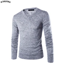 7 цветов Мода стиль мужской длинный рукав пуловер с вырезом в виде буквы V Свитера повседневные однотонные трикотажные свитера тонкие мужские топы