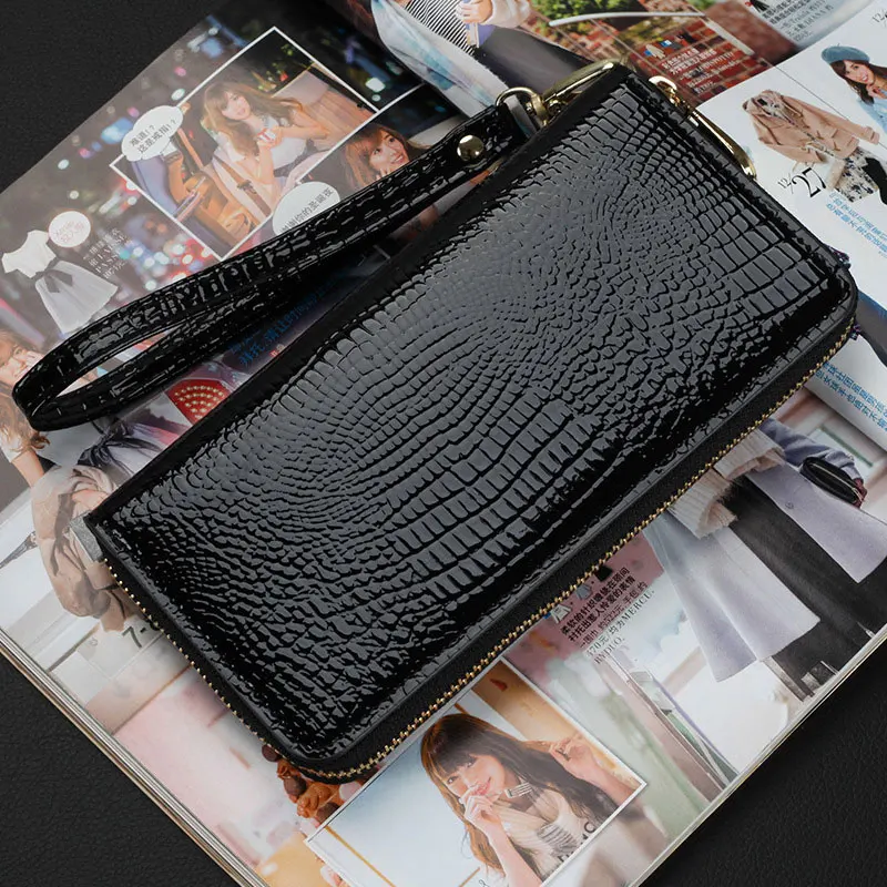 LMS 2017 New Luxury Long Women Wallet and Purses Alligator Patent Leather Zipper Cardholder Ladies Large Capacity Clutch Wallet (6)