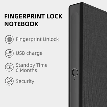 

Fingerprint Lock Notebook S8 USB Charge Fingerprint Unlock Multifunction Secure Privacy Protect Business Meeting Notebook