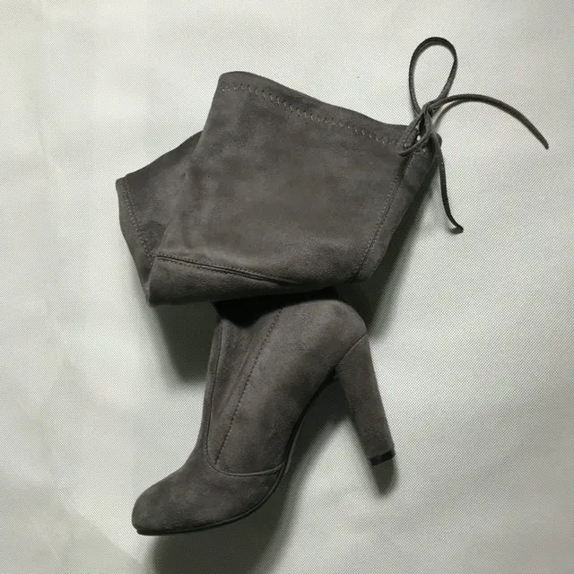 Top Faux Suede Women Thigh High Boots Stretch Slim Sexy Fashion Over the Knee Boots Female Shoes High Heels Black Gray Wine Nude -