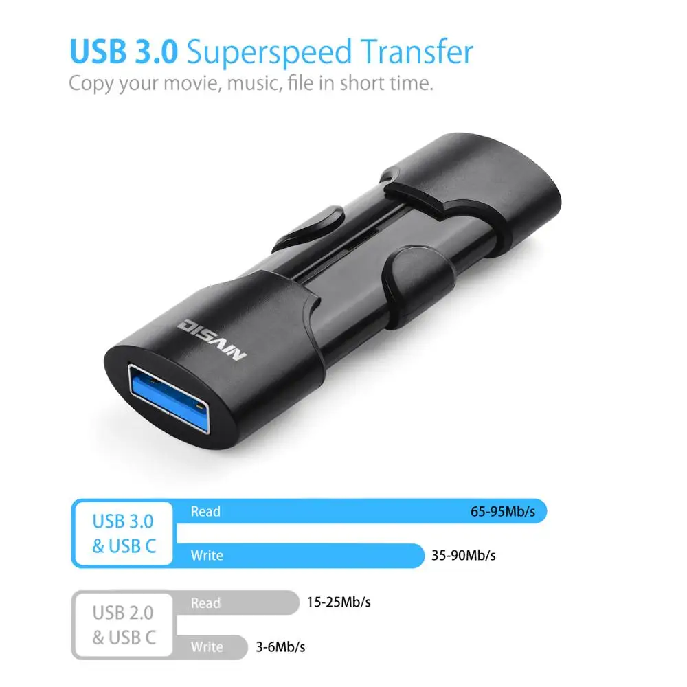 USB C двойной флэш-накопитель, DISAIN Тип C внешняя карта памяти USB 3,0 накопитель для Android, ПК, смартфона, Macbook