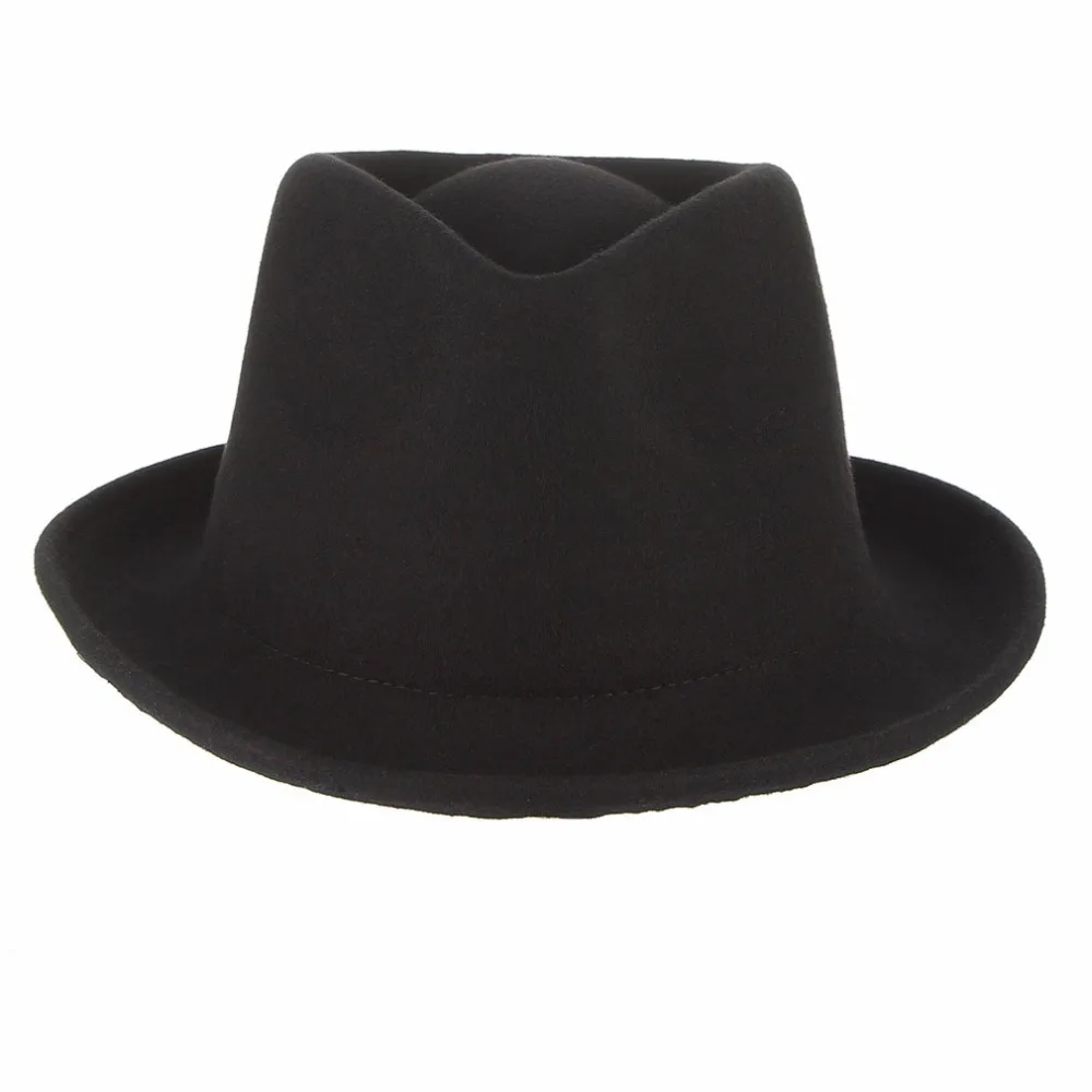 QDKPOTC Осень Зима Новая шерстяная гофрированная фетровая Мужская Черная джазовая Шляпа Сплошной цвет шерсть Трилби сохраняет тепло модные шляпы еврейская шляпа