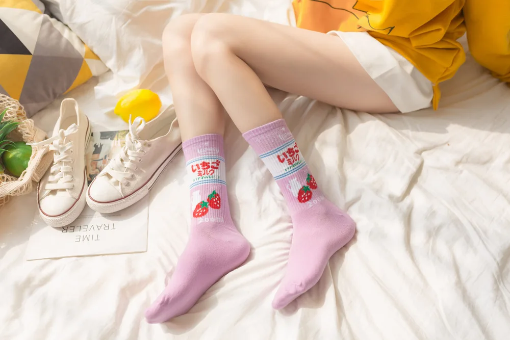 HUI GUAN элегантные милые модные женские носки в полоску с рисунком клубники милые носки дышащие эластичные повседневные носки женские