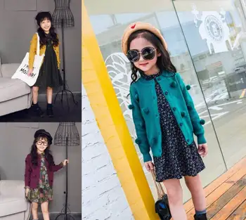 

Spring Autumn Girl Long Sleeve Cardigan Pom pom Fashion Sweaters Coat Children Clothing 2-6 Years E1413