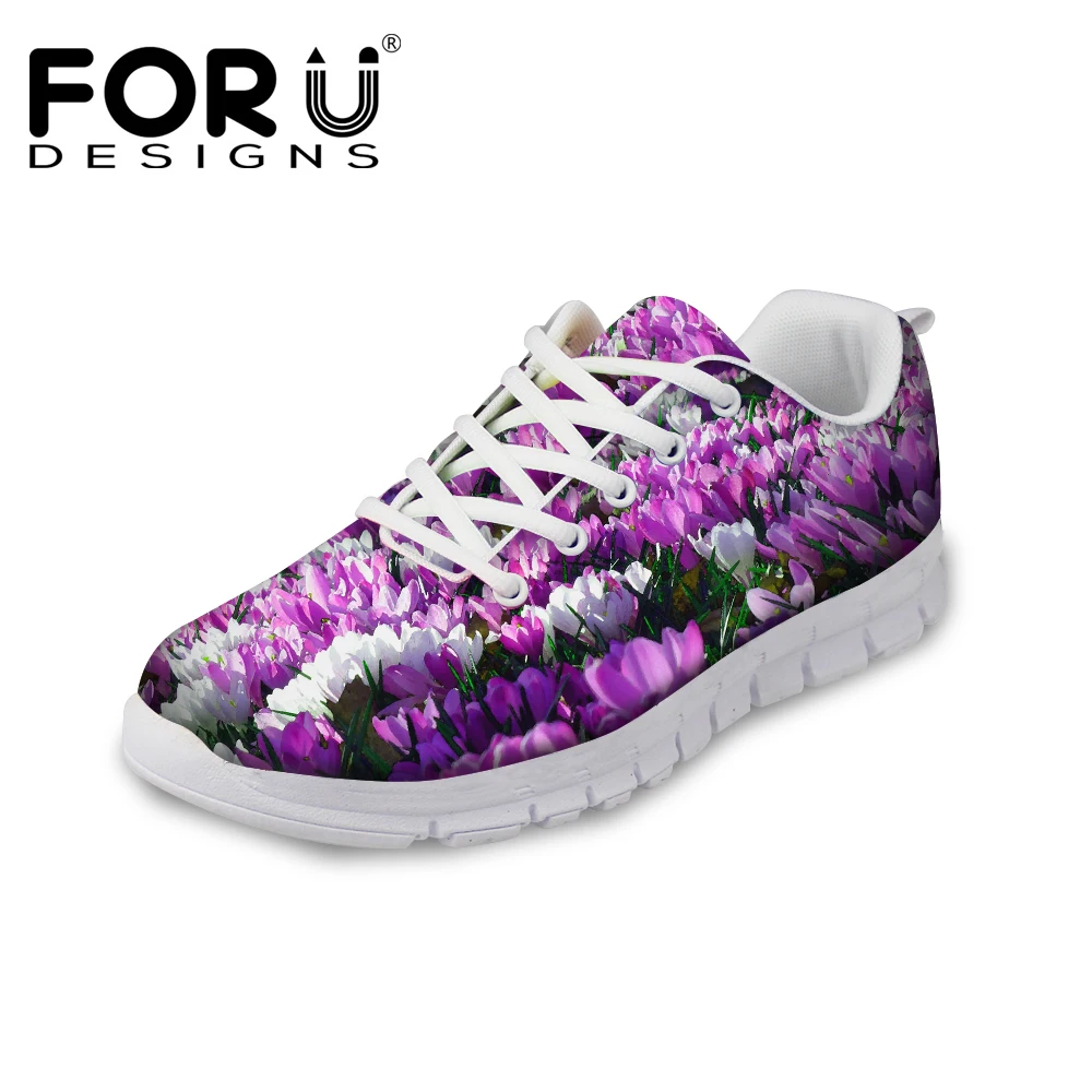 

FORUDESIGNS Fashion Floral Style Women's Casual Autumn Shoes 3D Flower Printed Leisure Flat Shoes for Ladies Lace-up Shoe Flats