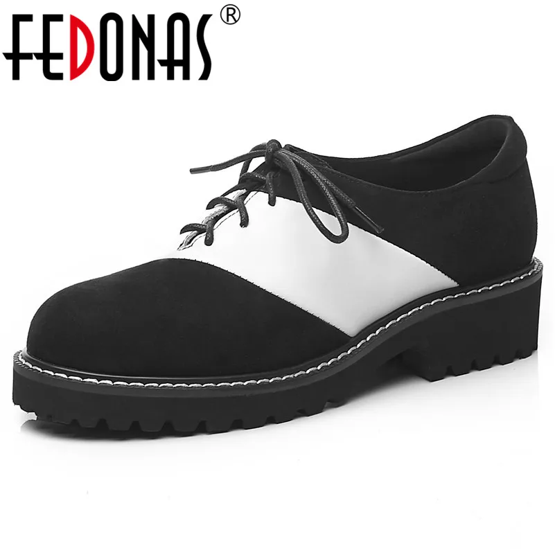 

FEDONAS Brand Women Genuine Leather Thick High Heels Spring Summer Pumps Lace Up Round Toe Brogue Shoes Woman Ladies Pumps
