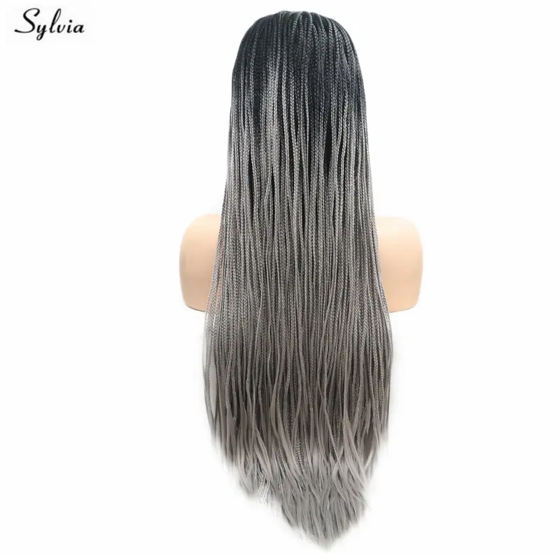 Sylvia длинные плетеные парики зеленый/коричневый/оранжевый/серый/фиолетовый/красный синтетический парик фронта шнурка Косплей Омбре парик с косами для женщин девушек