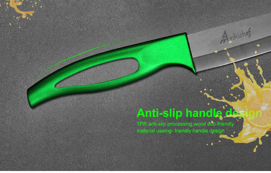 Керамический нож Anhichef, кухонный набор " 4" " дюймов, черное лезвие, зеленая ручка, кухонные ножи для очистки овощей и фруктов
