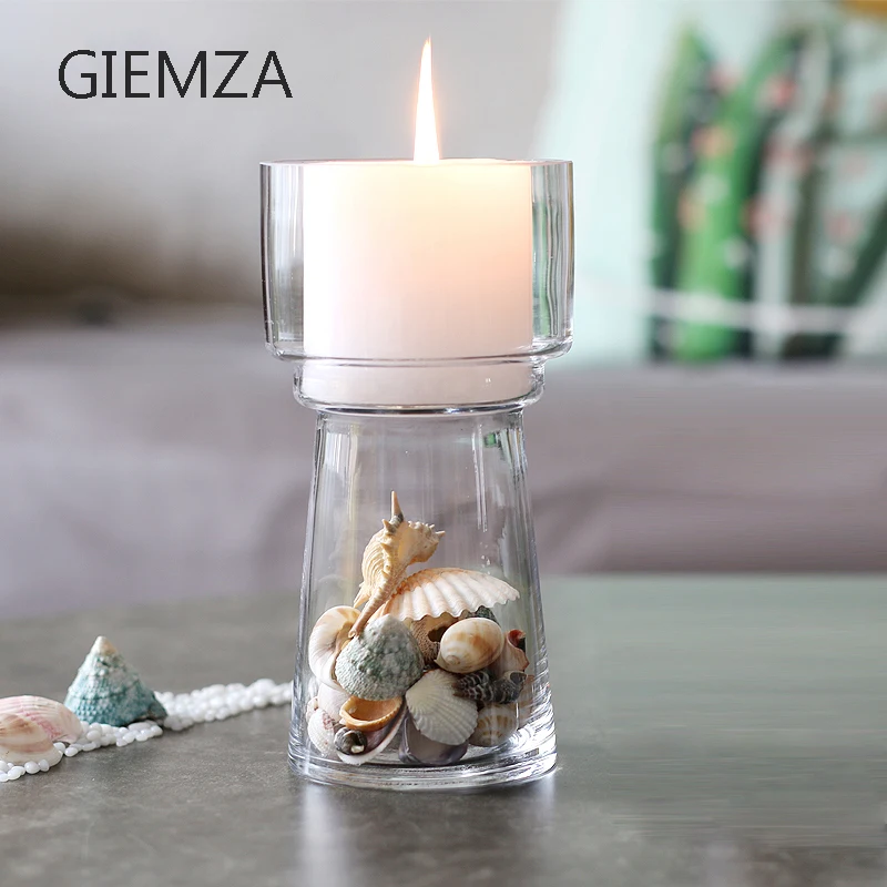 

GIEMZA Blown Glass Candlesticks Holder 1pc Charting Yair Candle Cage Crystal Table Decor Windproof Like Bowl Shell Stone